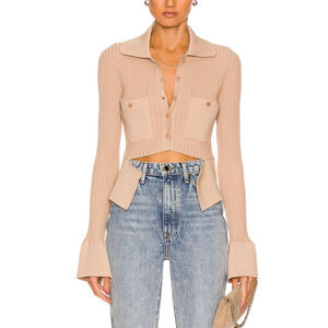 Andreadamo Ribbed Knit Tan Polyester Top Size S - NWT